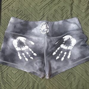 Feed Me Fight Me Gray Athletic Shorts with White Handprint